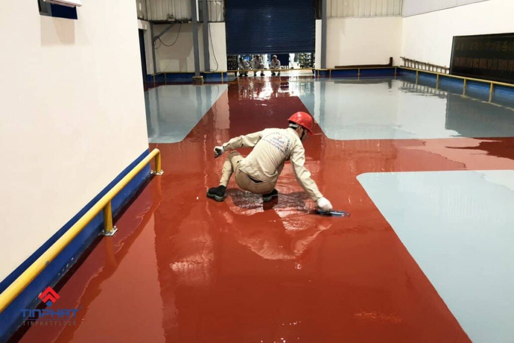 Dịch vụ thi công sơn sàn epoxy trọn gói đơn giá 1m2 Thi Cong Son San Nha Xuong 1024x683